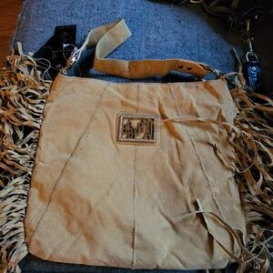 Baby Phat Suede Leather Shoulder Bag Leather Fringe on Sides